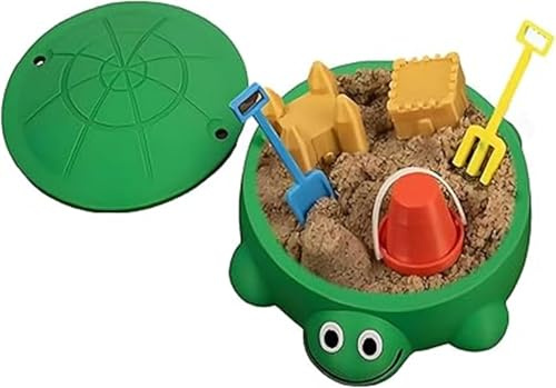 Mini Turtle Sandbox Desk Toy – Soft Sand and Small Tools, Outdoor Play Equipment and Desktop Decor, Stress Relief Novelty Gift for Adults and Kids at Home and Office (Green)