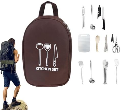 Fenayuu Juego De Utensilios De Cocina para Acampada | Pinzas de Cocina para Exteriores,Equipo De Portátil para Barbacoas Picnics Senderismo Y Excursionismo Al Aire Libre