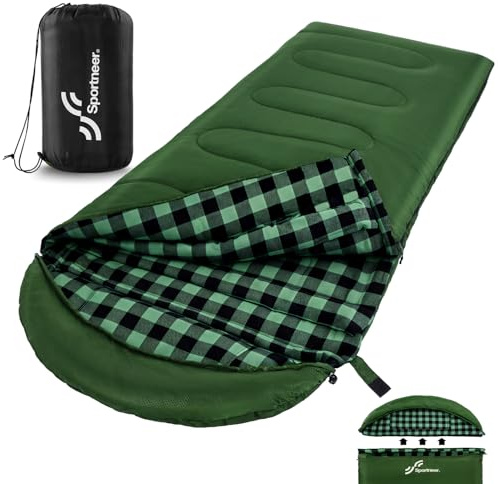 Sportneer Sovsäck utomhus – vintersovsäck flanell 220 x 85 cm sovsäck vinter med avtagbar huva, kompakt filt sovsäck 3–4 säsong kallt väder utomhus vinter för camping