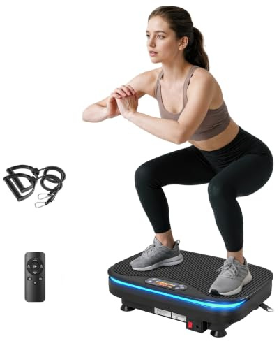 SPORTNOW Vibration Plate Exercise Machine with Cool Lights, 99 Speed Levels | Quiet Vibrating Plate, Weight Loss, Lymphatic Drainage, Bluetooth, Remote Control, Resistance Bands