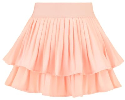 Gonna da tennis per ragazze con pantaloncini a doppio strato gonna a pieghe 2 tasche a vita alta skort atletico carino cheer gonne golf sport, Rosa, 7-9 anni
