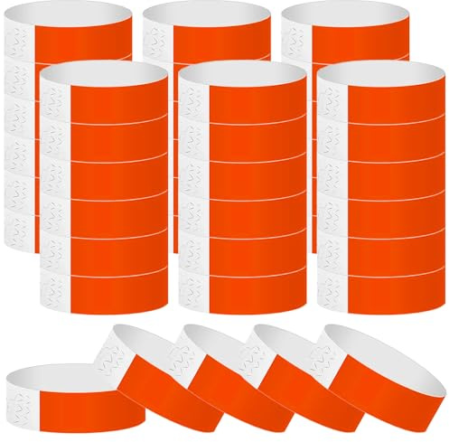 Wosyoodo 200 Stycken Evenemangsarmband, Vattentäta Diskoarmband, Blå Armband med Självhäftande Stängning, Identifieringsarmband för Evenemang, Festivaler, Konserter, Middag (Orange)