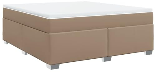Qnhdfrt Lit à Sommier 180x200 cm avec Matelas Similicuir Cappuccino | Ensemble complet avec sommier à lattes, matelas à ressorts ensachés et surmatelas pour chambre à coucher adulte.