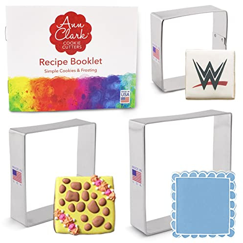 Square Cookie Cutters 3-Pc. Set Made in USA by Ann Clark, 2.5, 3, 3.5