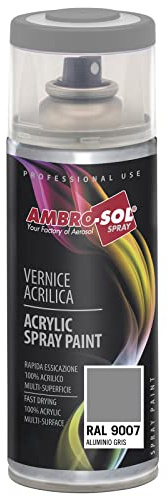 Ambro-Sol V4009007 Smalto Acrilico Multiuso, Vernice Brillante per Interni ed Esterni, per Qualsiasi Tipo di Materiale, Bomboletta Spray in Banda Stagnata Riciclabile 400 ml, Alluminio Grigiastro