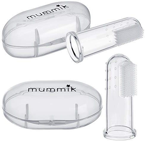 Mummik Baby Fingerzahnbürste - Weiche und sichere Silikon Zahnbürste - Zahnreinigung und Zahnfleischmassage für Zahnen und Zahnhygiene des Babys - 2 Stück mit Etui