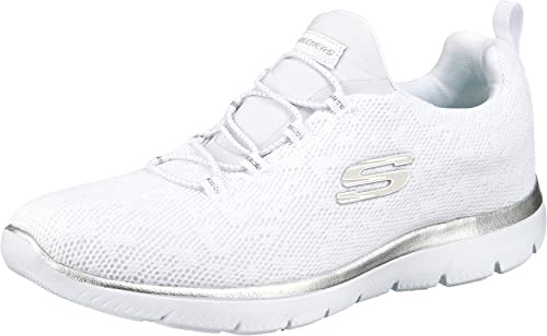 Skechers Damen Summits Leopard Spot Sportschuhe, White Mesh Silver Trim, 38 EU
