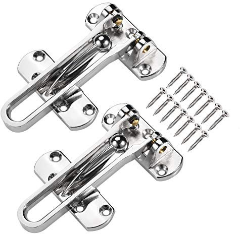 JIZZU 2pcs Door Lock, Door Chains for Front Door Security Restrictors, Swing Bar Heavy Duty Stainless Steel Door Lock for Home, Apartment, Hotel, Houseroom