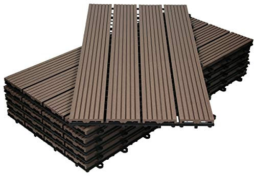 ECD Germany Piastrelle per Pavimenti da Esterno Piastrelle per Terrazze in WPC 60x30 cm Set di 30 Pezzi 5m ² Marrone Scuro con Aspetto Legno Piastrelle da Giardino con Drenaggio e Sistema Plug-in