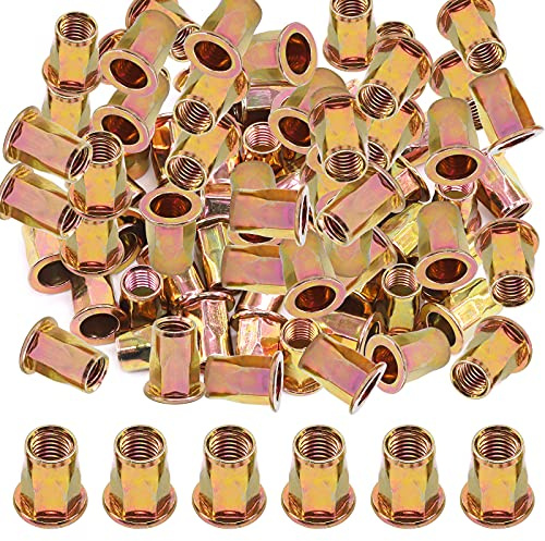 Glarks 120 Uds M10 mitad hexagonal cuerpo brida remache tuercas de acero al carbono chapado en zinc cabeza plana rosca tuerca remachadora conjunto (M10)