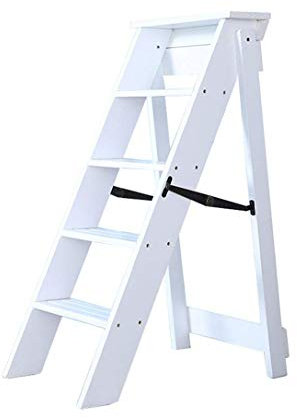 Sywlwxkq Échelles Escabeau télescopique portatif escabeau Pliable pour Adultes Échelle Pliante en Bois Massif Chaise d'escalier Multifonction escabeau avec 5 étapes d'une capacité de 150 kg