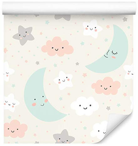 Muralo Tapete 10m Rolle Vlies Tapete Himmel Sterne Monde Kosmos Wolken Weltall Vliestapete 1000 x 53cm Wand Tapete Wohnzimmer Kinderzimmer Moderne Wanddeko Wand Dekoration