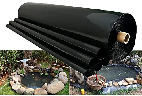 Teichfolien HDPE Teichmembran undurchlässig Fountain Teichleiner Teichhäute Wasserdichtes Futter Tuch Für Gartenteich Teichbau,verstärkte und verschönerte Umgebung,Schwarz,Dicke 0.5mm (3×9m)