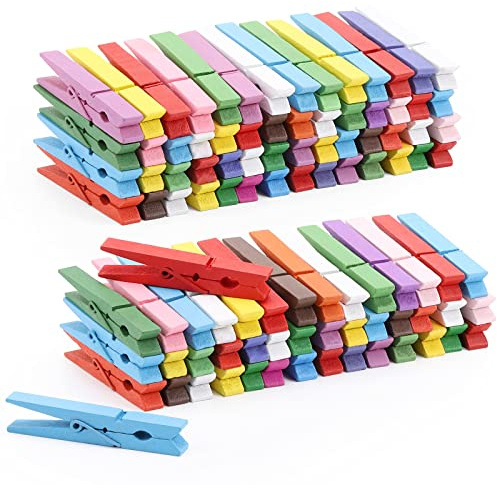 100pcs Colored Clothespins Wooden Heavy Duty Clothes Pins with Strength Spring - Wood Clips for Crafts Pictures Classroom Photos, 3inch, Random Colors