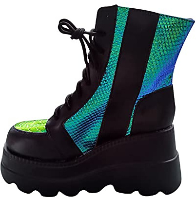 FACAIAFALO Damenstiefel Gothic Stiefel Damen Plateaustiefel Modisch Bunt Farbwechsel Seitlicher ReißVerschluss Plateau Keilstiefel Partystiefel