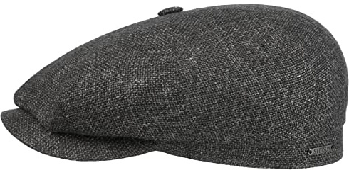 Stetson Hatteras Ellington Flatcap Melierte Mütze Klassische Schiebermütze Wide-Fit Style Made in EU Damen Herren Ganzjährig anthrazit 57 cm