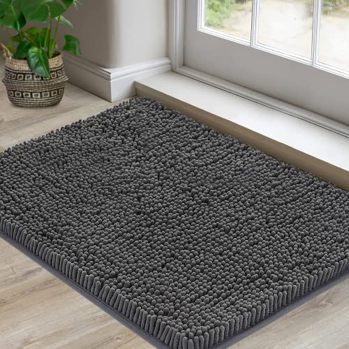 Foxcool Super saugfähige Chenille-Fußmatte für den Innenbereich, 60 x 90 cm, rutschfeste TPR-Unterseite, maschinenwaschbar, schnell trocknend, ideal für Eingänge, Badezimmer und Haustierbereiche, Grau