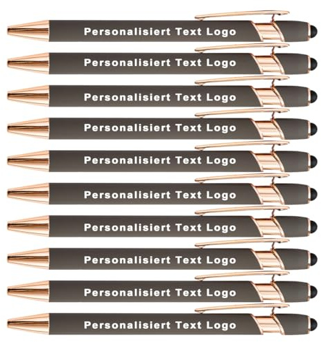 HEYZARDA Kugelschreiber mit Gravur Namen, Grau, 20 Stück | Personalisierter Stift mit Logo, mit Touchpen, Touchscreen Stifte, für Hochzeit, Eigenem, Kirche, Party, Geschenke, Metall