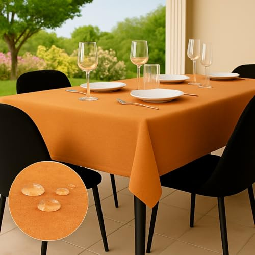 Tischdecke Outdoor Abwaschbar 140x140 Orange Gartentischdecke Tischdecken Wetterfest Wachstuchtischdecke Table Cloth Made in Italy für Den Außenbereich Tischtuch
