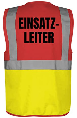 Fassbender-Druck WARNWESTEN - Sicherheitsweste GELB mit Taschen und Reißverschluss nach EN ISO 20471 zertifiziert - Warn Weste für EINSATZLEITER - Unisex mit hochwertigem Reflektorstreifen