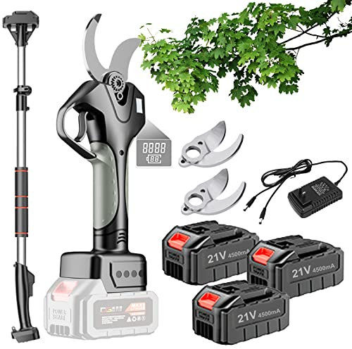 Tijeras de Podar Eléctricas a Batería 45MM,Tijera podar inalámbricas portátiles Podadora Eléctrico de Ramas con Pértiga de extensión de 1.3-2.1m de altura,pantalla LCD ( Color : 3 Battery , Size : 3 b
