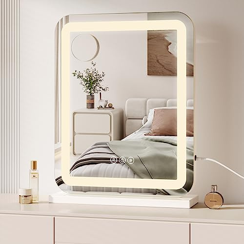 Dripex Hollywood Schminktischspiegel mit HD Beleuchtung 50 x 40 cm, 3 Farblichtmodi, 10 Facher Vergrößerung Spiegel, USB Anschluss, Aufstellung oder Wandmontage