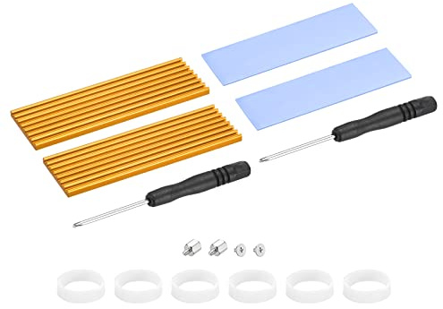 sourcing map 2 Pack M.2 2280 Nvme SSD Heatsink Cooler Alloy Aluminum Heat Sink with Mounting Screws Screwdriver Kit,1mm Thermal Pad, for Laptop, Gold