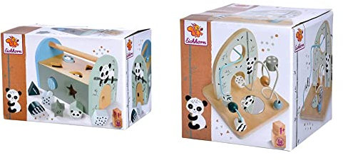 Eichhorn - Panda Linie - Steckbox, 9 teilig, 12,5x19x15 cm, ab 1 Jahr Motorikschleife zur Förderung der motorischen Fähigkeiten, 2 Schleifen, mit Spiegelfläche, 14x14x14 cm, ab einem Jahr