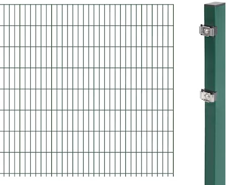 Alberts 641436 Doppelstabmattenzaun als Zaun-Komplettset | verschiedene Längen und Höhen | kunststoffbeschichtet, grün | Höhe 163 cm | Länge 2,5 m