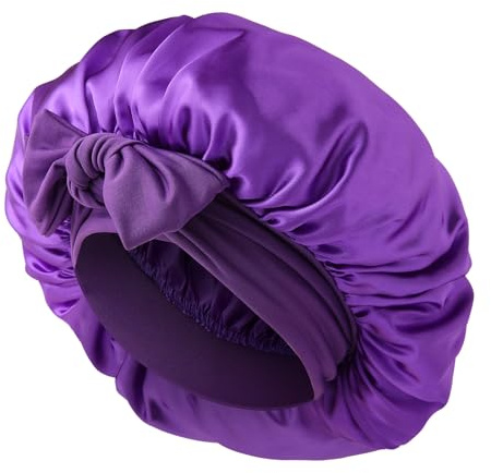 Schlafmütze Satin Bonnet - Abeillo Nacht Schlaf Mütze, Nachtmütze Haarhaube, Verstellbare Seidenhaube zum Schlafen mit Elastischem Band für Damen und Mädchen Alle Haartypen (Lila)