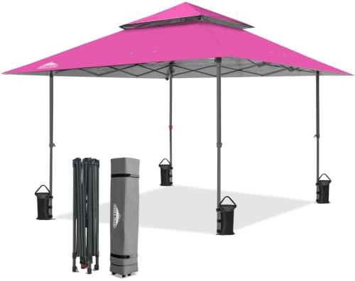 EAGLE PEAK 4x4m Tente à auvent abattable à Jambes Droites Canopy instantané extérieur, abri Pliant Simple avec Avant-toits Auto-Extensibles 15,4 m² d’Ombre, Rose Clair