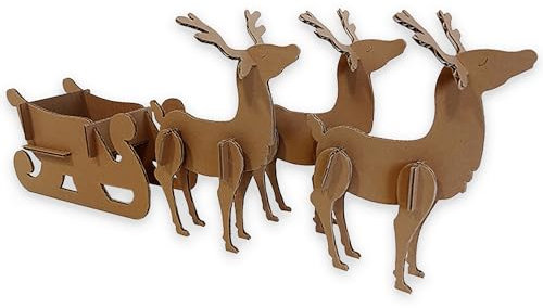 DECORACIÓN DE CARTÓN - Renos y Trineo de Cartón Navidad. Elegantes Renos y Bonito Trineo Papa Noel. Renos Navideños Decorativos. Adornos Decoración Navidad Hogar. Montables FSC.