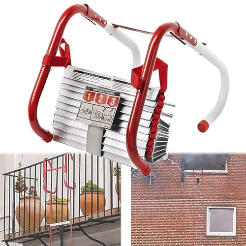 Cashwise Feuerleiter, 2-6-stöckige Gebäude, 450 kg Kapazität, Notfallfeuerleiter Feuerflucht mit Nicht rutschfesten Sprossen, geeignet für Balkon, Innen im Freien, Baumhaus und Spielplatz,4M/13FT