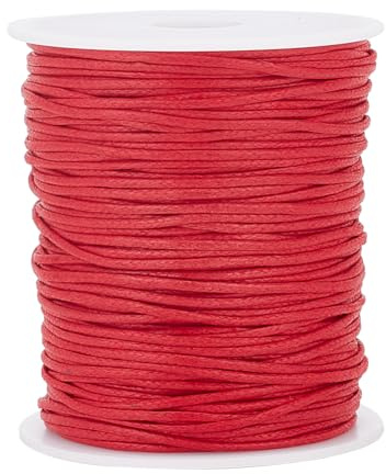 PH PandaHall 1.5mm Waxed Cord, 100 Yards Red Waxed Threads Wax Cotton Cord Waxed Beading String Twine for DIY Bracelet Necklaces Dreamcatcher Jewelry Making Sewing Macrame Sewing Project