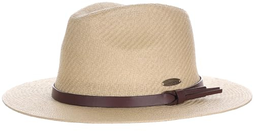 Panama Jack Mens Straw Safari Hat - Handwoven Matte Toyo, Vegan Leather Band, UPF 50+ Sun Protection Tan