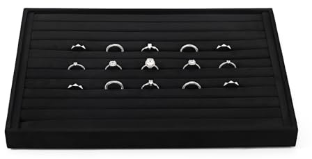 Oirlv Schwarz Mikrofaser Schmucktablett,Schmuckaufbewahrung Schublade,Ohrstecker Aufbewahrung,Ring Aufbewahrung,Ring Tablett(35X24 CM)