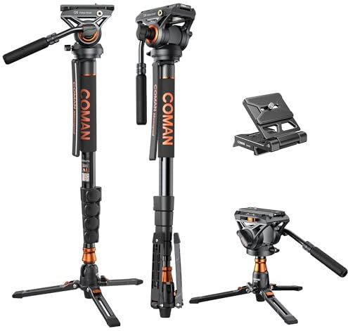 Famall Monopod with Feet, Coman Professional Video Camera Monopod Q6 with Tripod Stand 70.6 inch Max Load 22 Lbs for Cameras, Canon, Nikon, Sony, DSLR, Video Camcorder