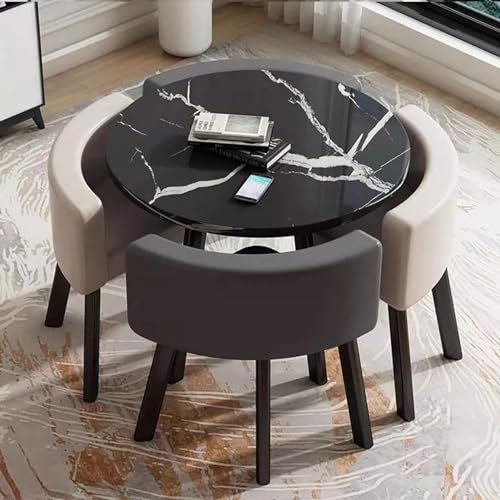 YUGXTH Rundes Esszimmertisch-Set für 4 Personen, Platzsparender Runder 4-Sitzer-Café-Tisch, Verhandlungstisch, Besprechungstisch, Rund Konferenztisch, für Küche Esszimmer Büro(Color:Round-8)