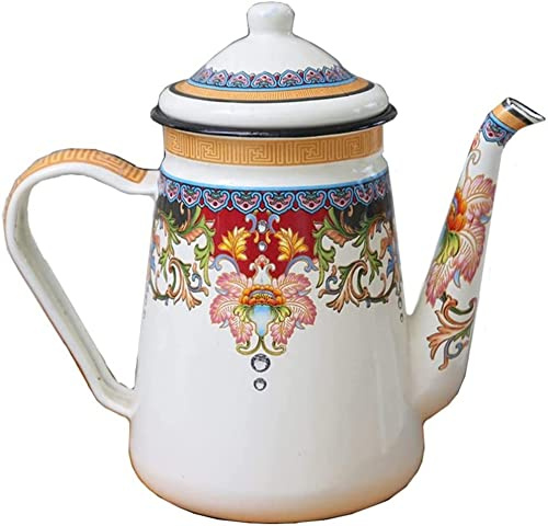 Emaille-Kaffeekanne, Teekanne, Teekanne, Vintage-Kaffeekanne mit langem Ausguss und Griff, für Gasherd und Induktionsherd, 1,5 l