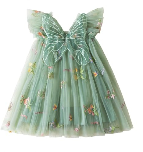 NNJXD Baby Girl Flower Embroidery Tulle Dress Butterfly Toddler Birthday Party Dresses 2109 Green Size (80) 6-12 Months
