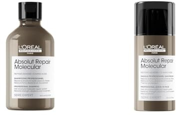 L'Oréal Professionnel Pflegeduo für strukturgeschädigtes Haar, Zur molekularen Tiefenreparatur, Mit Peptidbondern und Aminosäuren, Serie Expert, Absolut Repair Molecular Shampoo & Leave-in