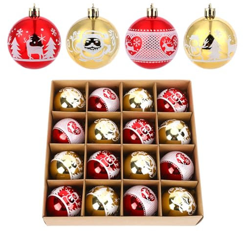 JUNEBRUSHS Weihnachtskugeln, 16 Stück Christbaumkugeln Rot Gold Weihnachtsbaumschmuck 6cm Weihnachtsbaumschmuck mit Aufhänger Christmas Decorations Innen Aussen