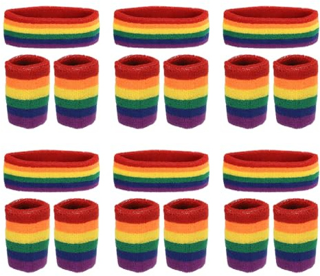 PATIKIL Schweißbänder Stirnband Handgelenkband, 6er Set/18 Stück Schweißband aus Frottee für Sport Basketball Tennis Athletik Fitnessstudio Arbeiten, Regenbogen