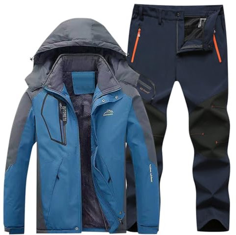 Generisch Thermoanzug Herren Angeln, Schneeanzug 2 Teilig - Wasserdicht Skibekleidung Warme Jacke und Hosen Tracksuit mit Kapuzen Skianzug Winddicht Skijacke Winter Schneemantel