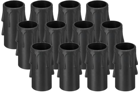 PATIKIL Fundas para velas de 5 cm de alto, 12 fundas de plástico E12 para candelabro de goteo, soporte de base de luz para lámparas de vela de cristal, color negro
