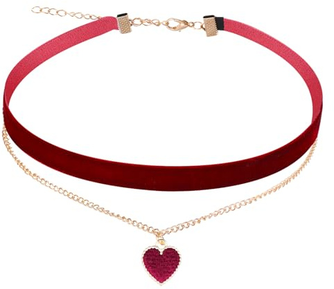 HekouJiub Gothic Samt Halskette Halloween Rot Trachtenkette Damen Choker Halskette mit Herzanhänger Verstellbare Herz Halsband 80er 90er Jahre Schleifenkette für Halloween Cosplay Party