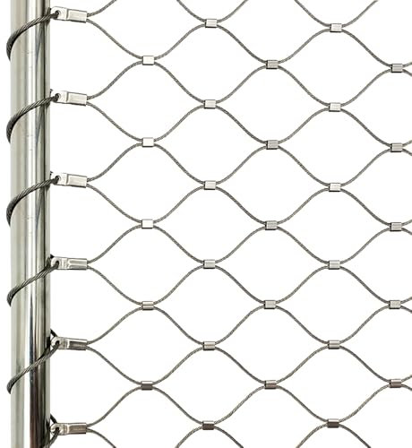 Wzmazingly 304 Edelstahl-Seilnetz, Absturzsicherung Edelstahl-Sicherheitsnetz, DIY-Dekorativ Gartenzaun, Flexibles Kabelgeländernetz, 1,5/2mm Drahtdurchmesser(8cm/1.5mm,3x5m)