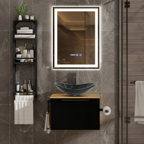 ZealWe Badmöbel Set 3 TLG Waschbecken mit Unterschrank 60 cm, Waschbeckenunterschrank mit Wandregal Waschtish 53 cm, Badezimmerschrank mit Handtuchhalter für kleine Gäste WC, Sternenhimmelfarbe
