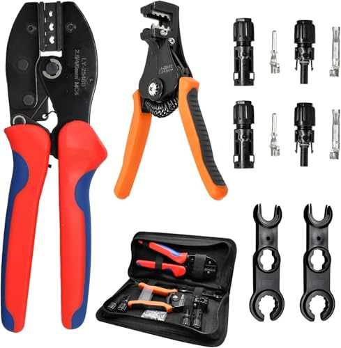 Witproton Solar Crimpzange Werkzeug Set für 2,5/4/6 mm² Solarpanel-Solarkabel, 2 Paar Solarstecker + 1x Crimpzange + 1x Abisolierzange