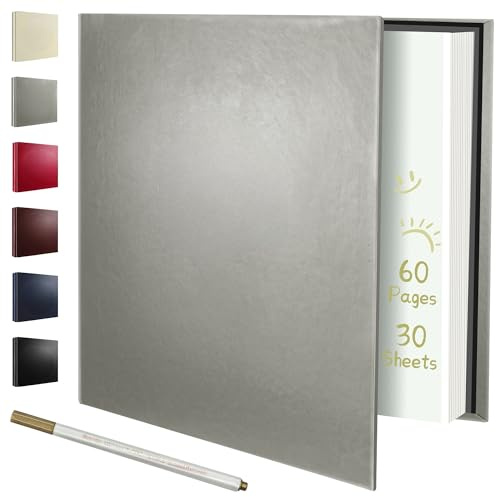 Rdylymx Photo Album Self Adhesive Scrapbook,Large Photo Book for A4 6x4 7x5 10x8 Pictures,DIY Album for Baby Wedding Family Travel Birthday,with Metallic Pen (Grey)